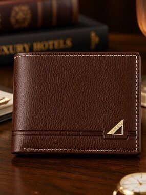 Men’s Slim Brown Leather Bifold RFID Blocking Etched Design Wallet